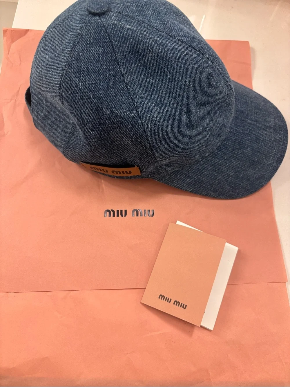 Miu Miu Denim Baseball Cap with Leather Logo Patch - Blue